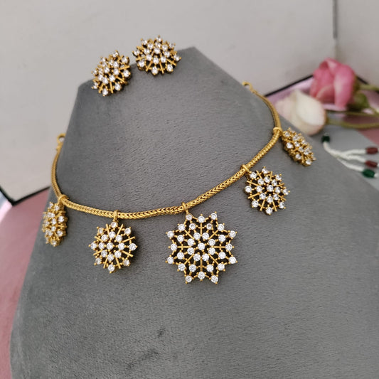 Dainty Snowflake Diamond look alike ad necklace set