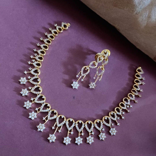 Simple Floral spike design AD stone necklace set