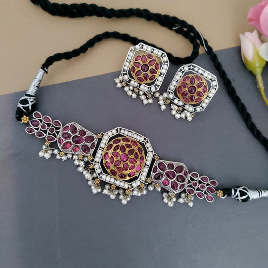 Ruby stone dualtone chocker set