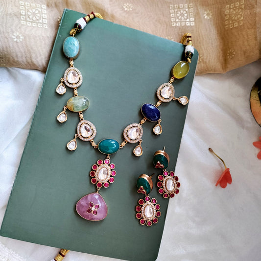 Semiprecious stone with Jadau work necklace set - Unmatched Style and Quailty