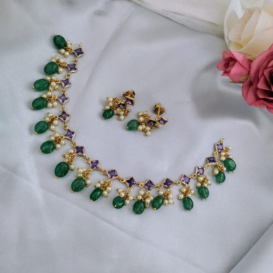 Polki stone slim necklace