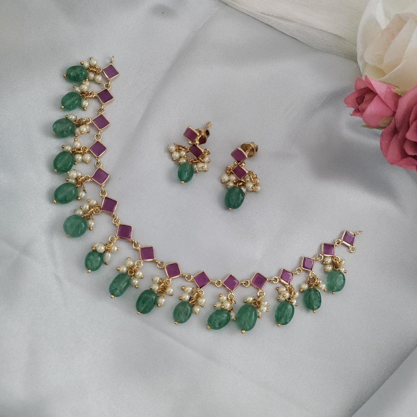 Polki stone slim necklace