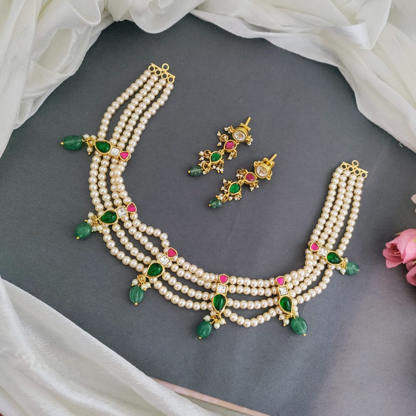 Four layer pearl necklace