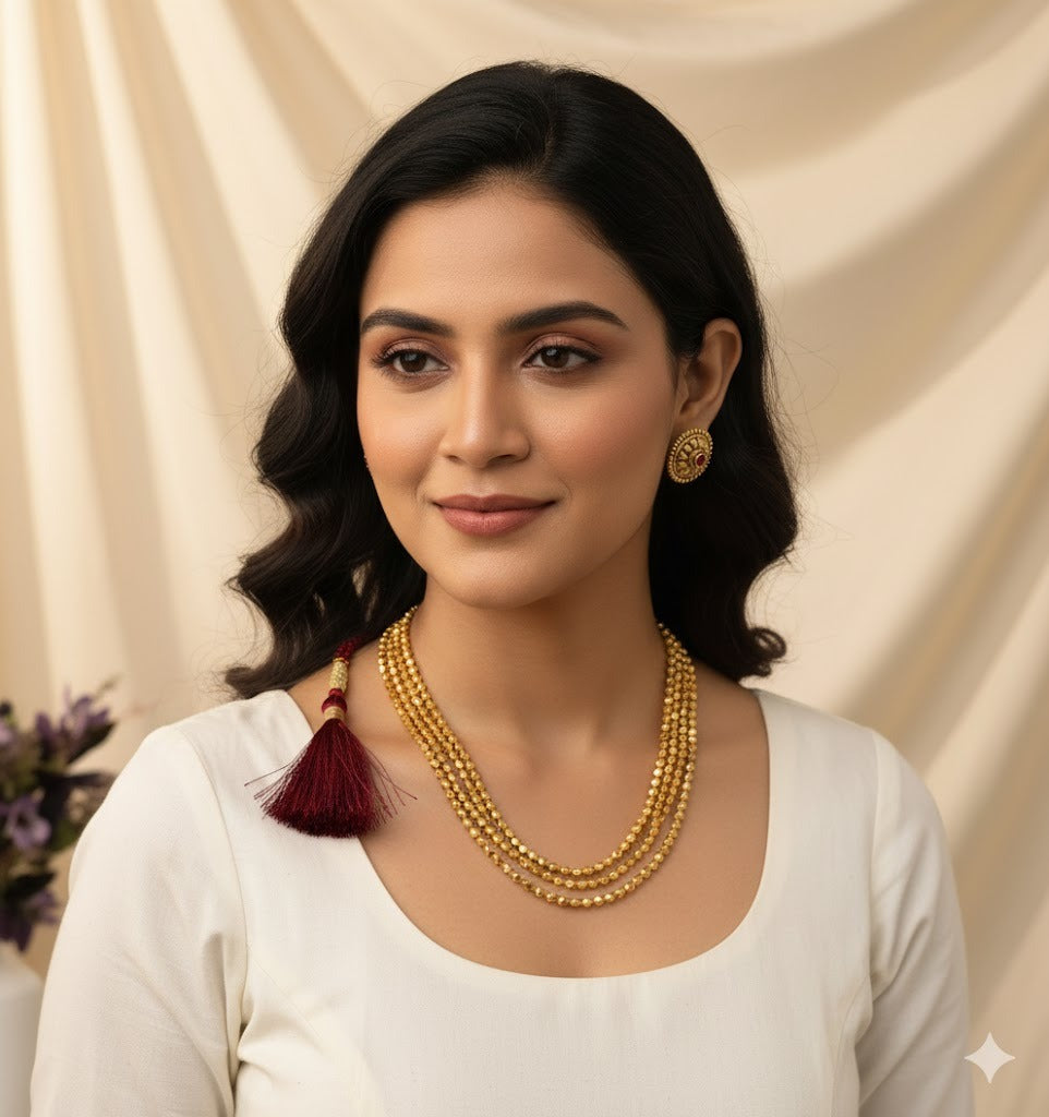 Golden three layer Ashtapailu necklace