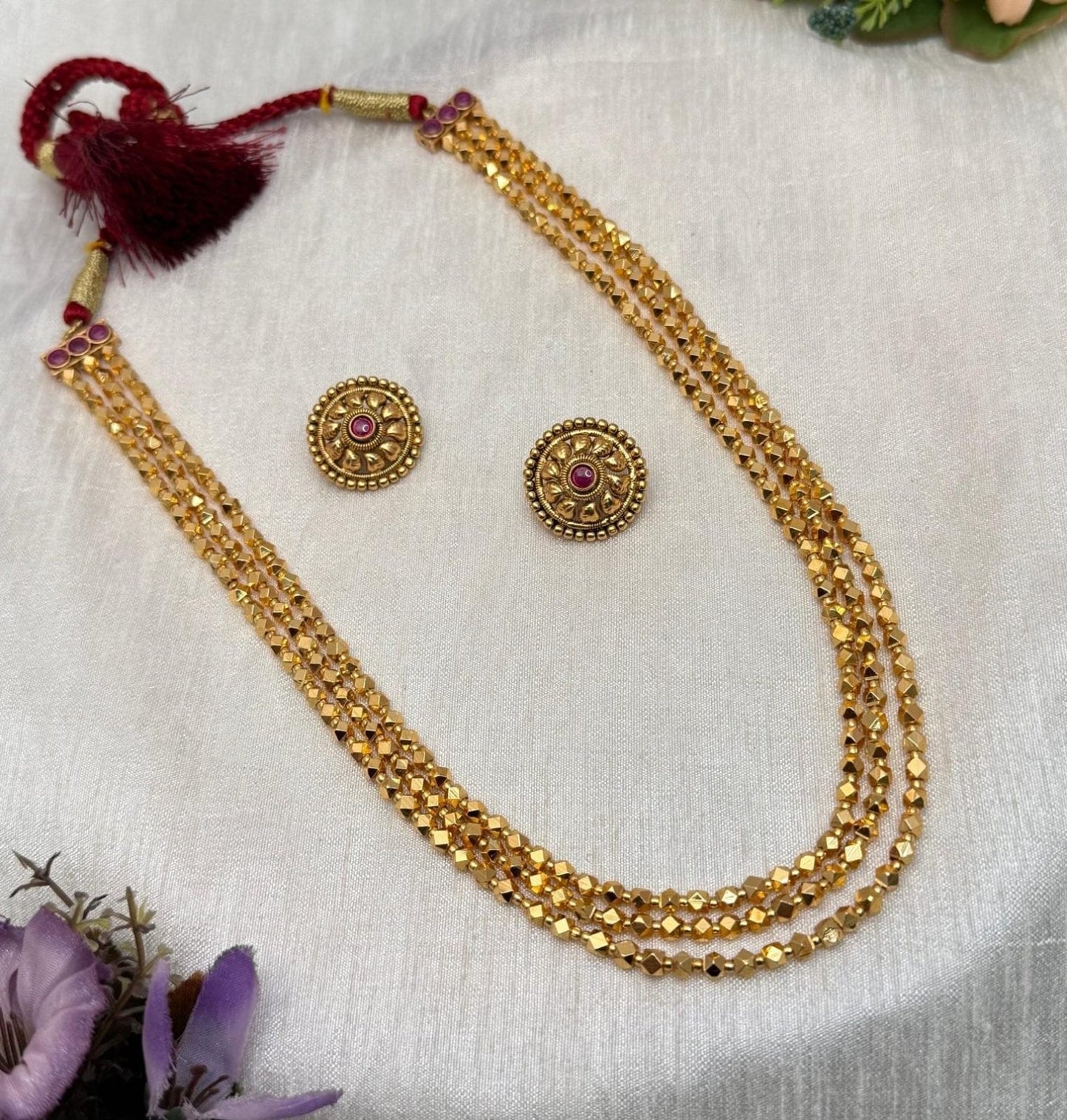 Golden three layer Ashtapailu necklace