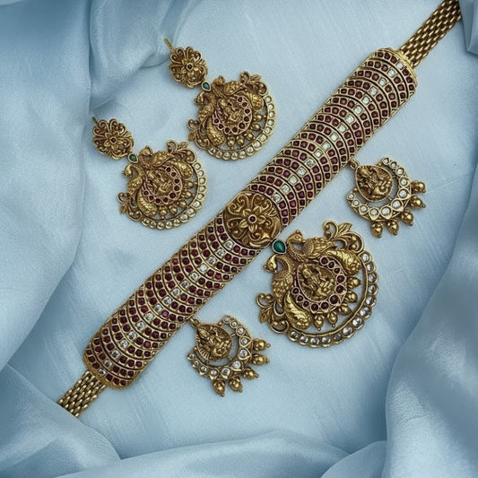 Temple-inspired design with goddess motifs bridal necklace
