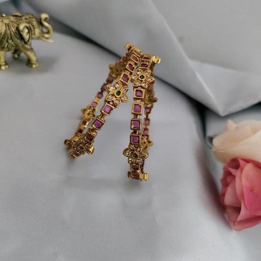 Premium square ruby with white stone bangle
