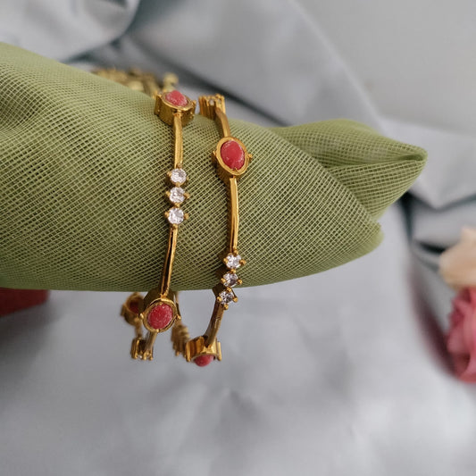 Coral with white stone bangle