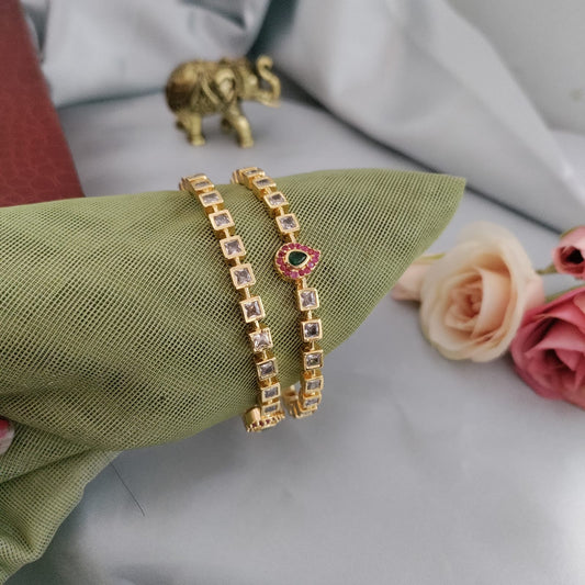 Square white with mango ruby AD stone bangle