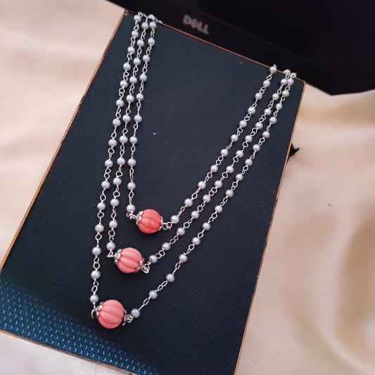 3 layer pearl Long Necklace
