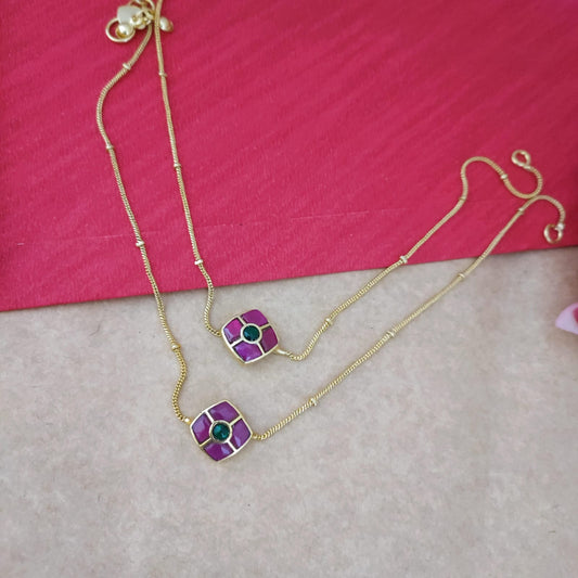 Square jadau stone anklet