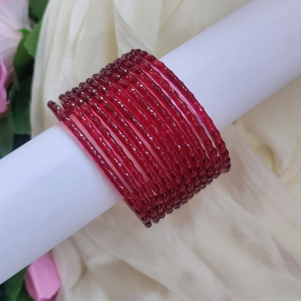 Raindrop Glass Bangles Plain - Crystal cut