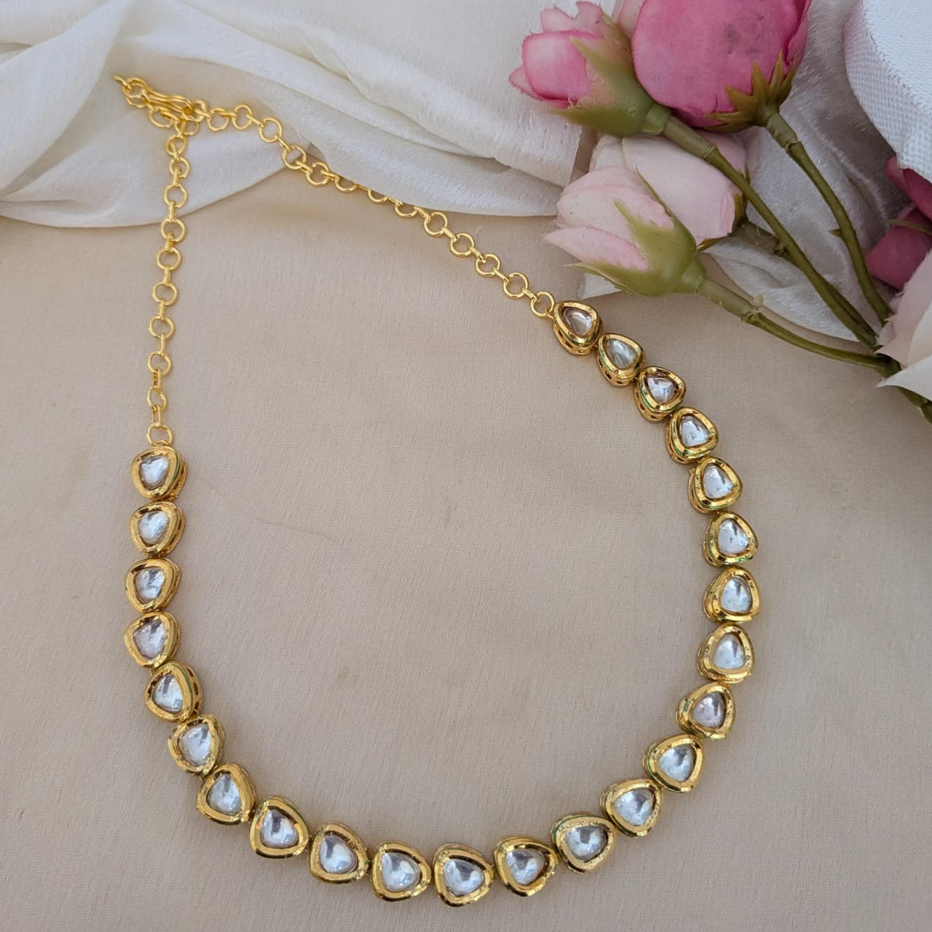White kundan stone necklace set