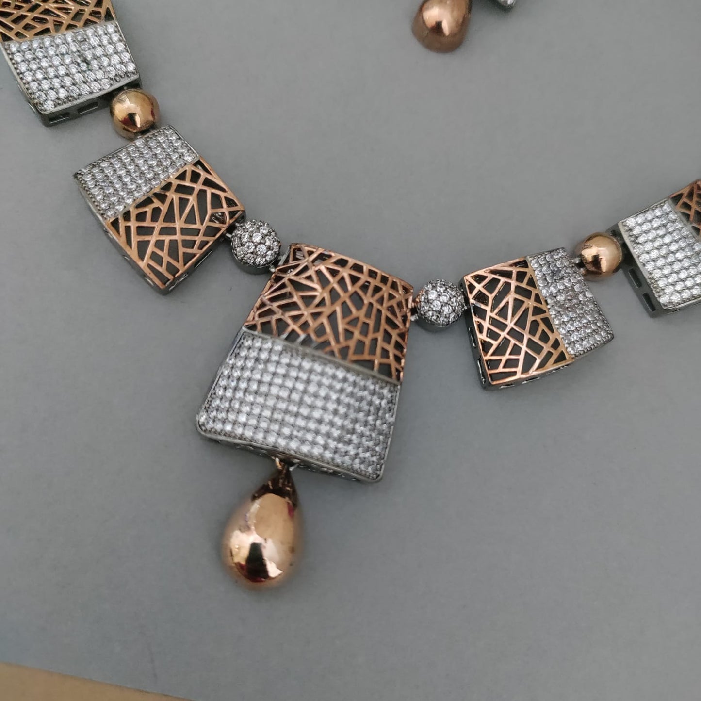 Black metal CZ stone necklace