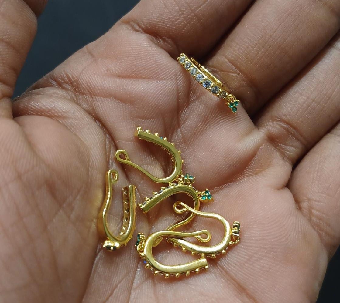 CZ stone studded nosepin - Clipon Single stone with AD around