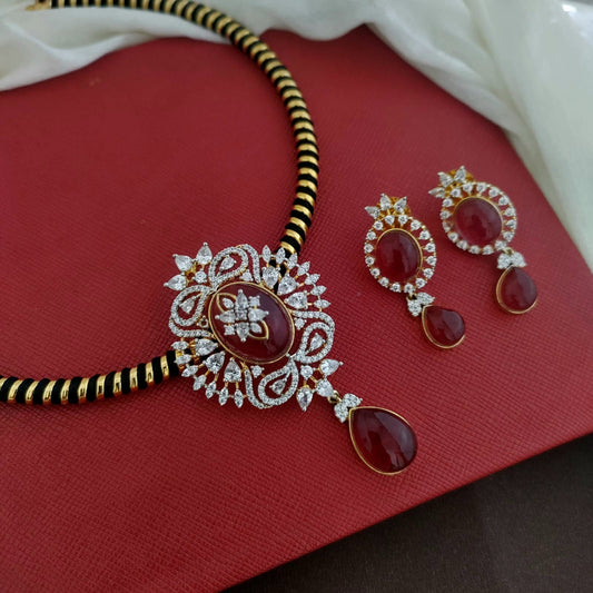 Ruby AD stone pendant hasli set