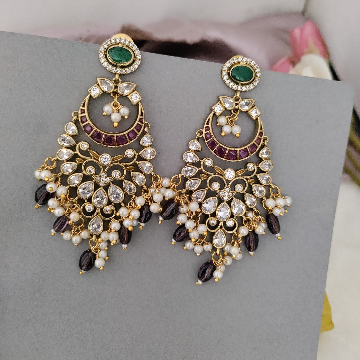 Kemp white stone long earring