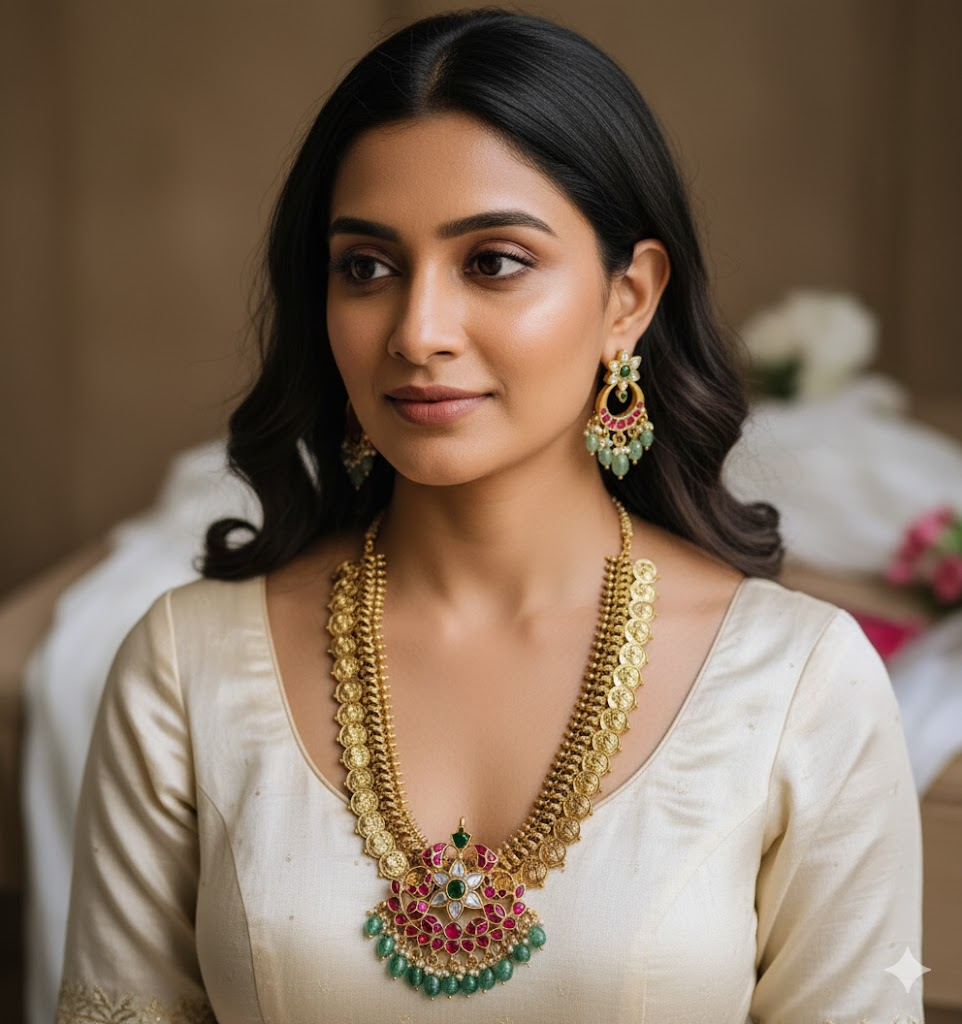 Jadau kundan peacock design necklace set with ornate shaped pendant