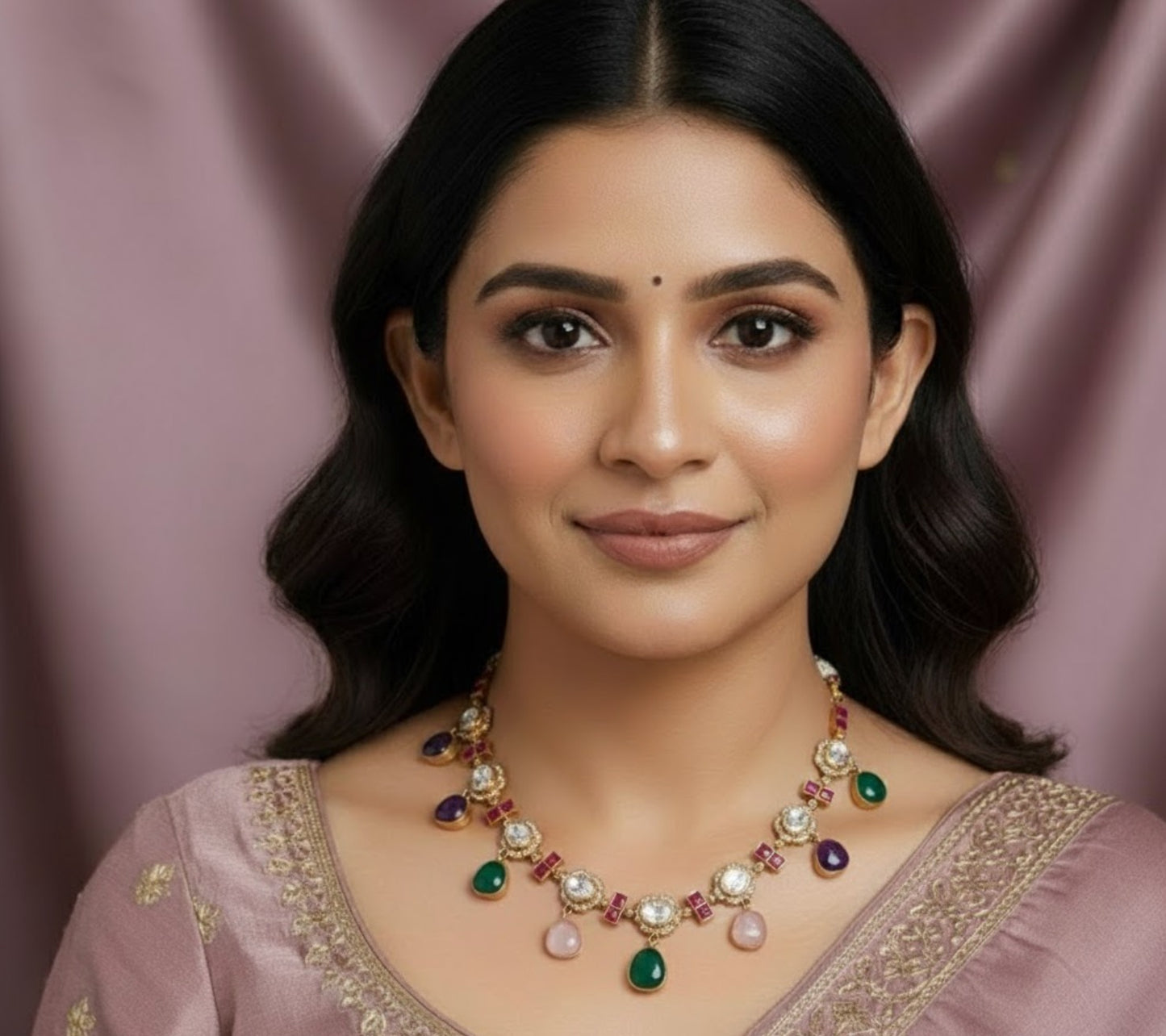 Jadau Kundan with polki stone Fusion Necklace