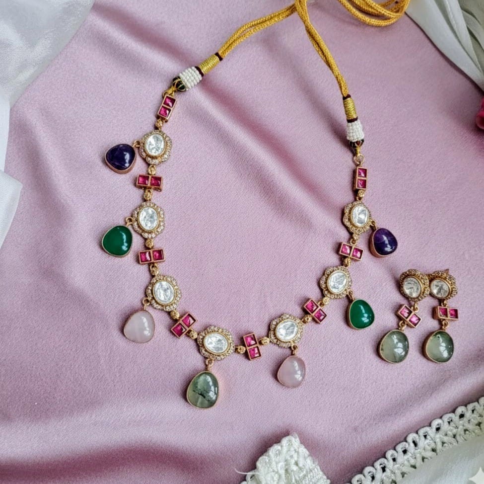 Jadau Kundan with polki stone Fusion Necklace
