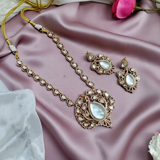 White polki stone necklace set