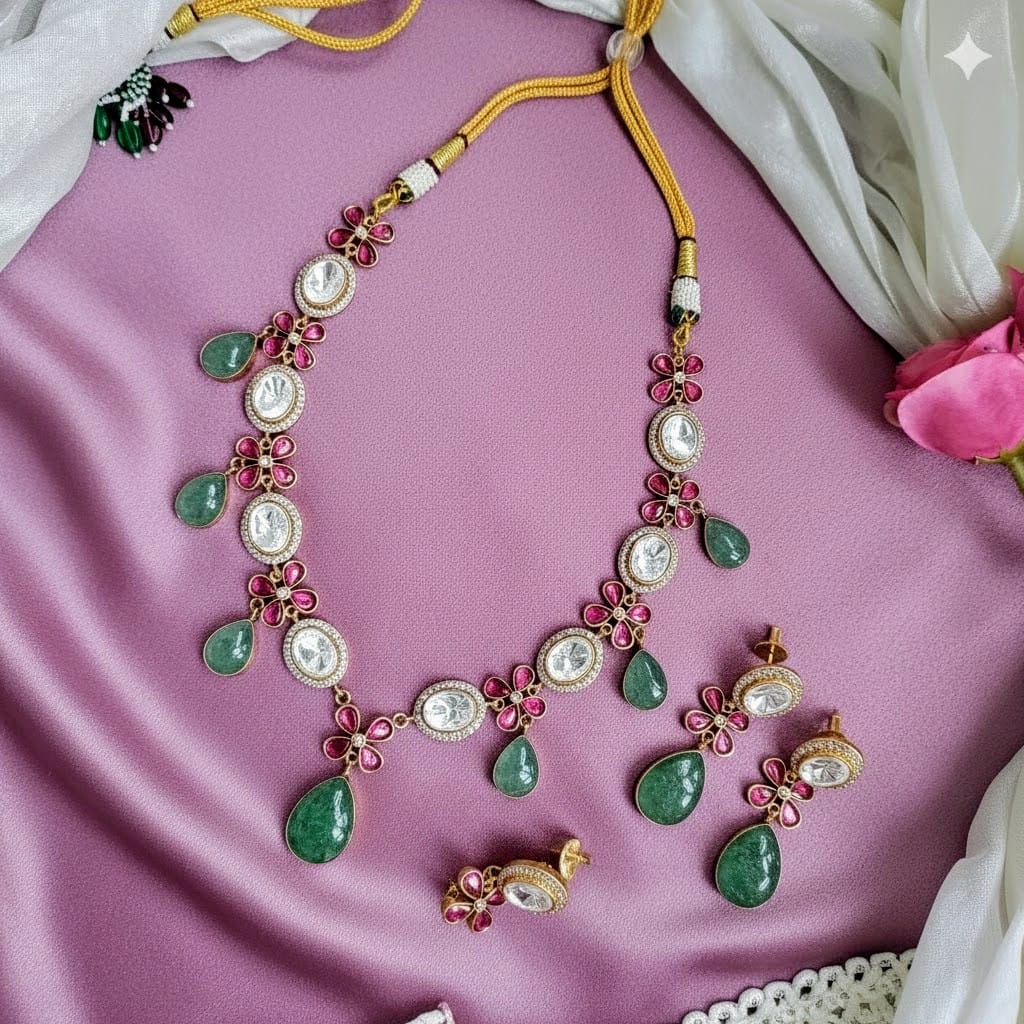 Jade drop with Jadau kundan fusion necklace