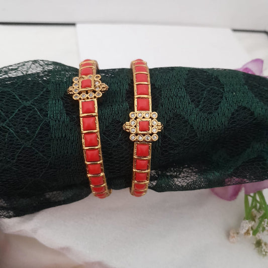 Coral red stone bangle