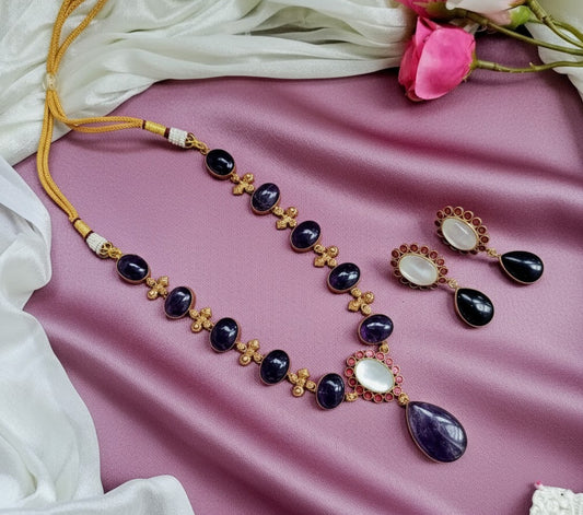 Amethyst drop Jadau kundan fusion necklace