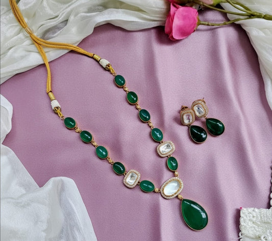 Emerald drop Jadau kundan fusion necklace