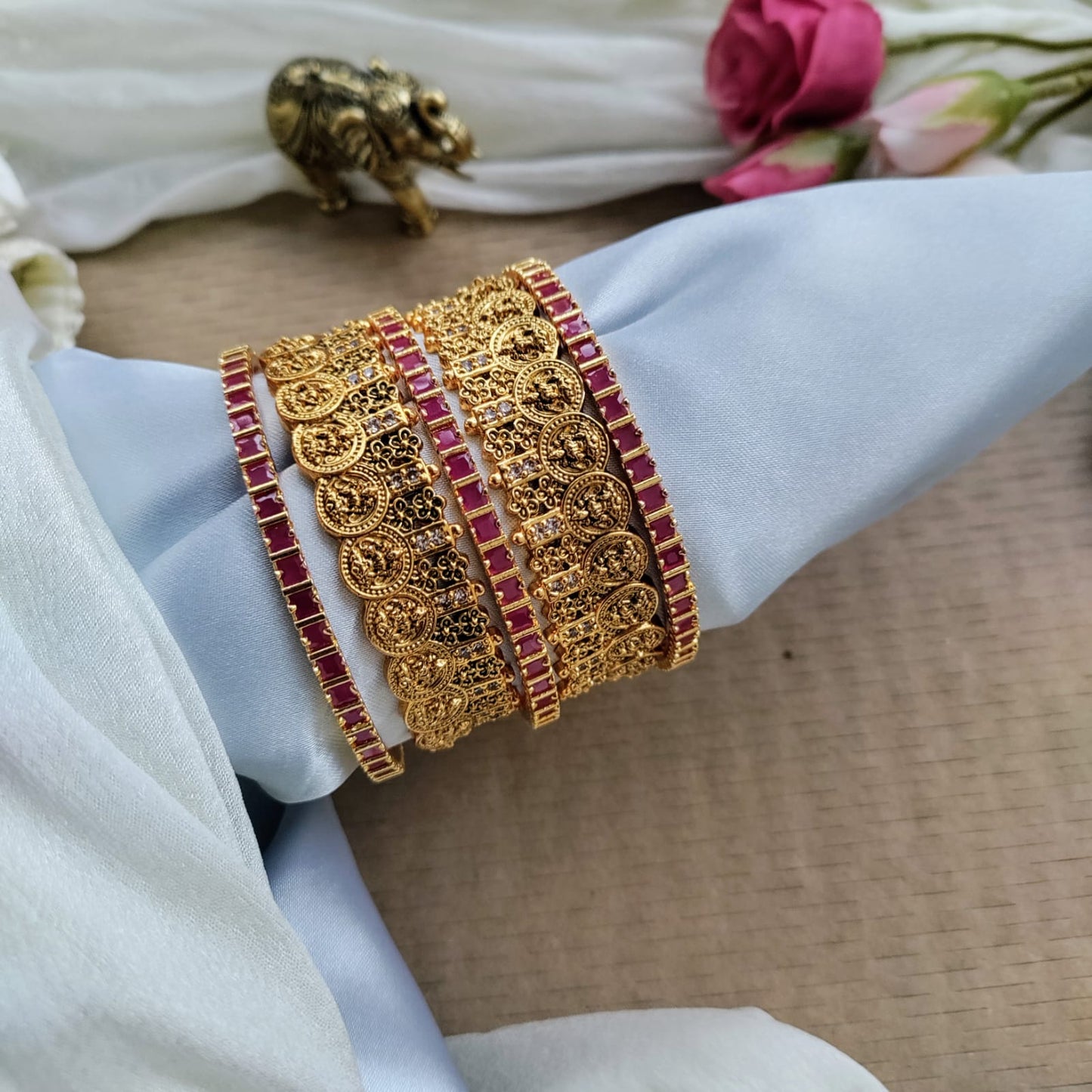 Bridal Lakshmi coin with Ruby stone bangle