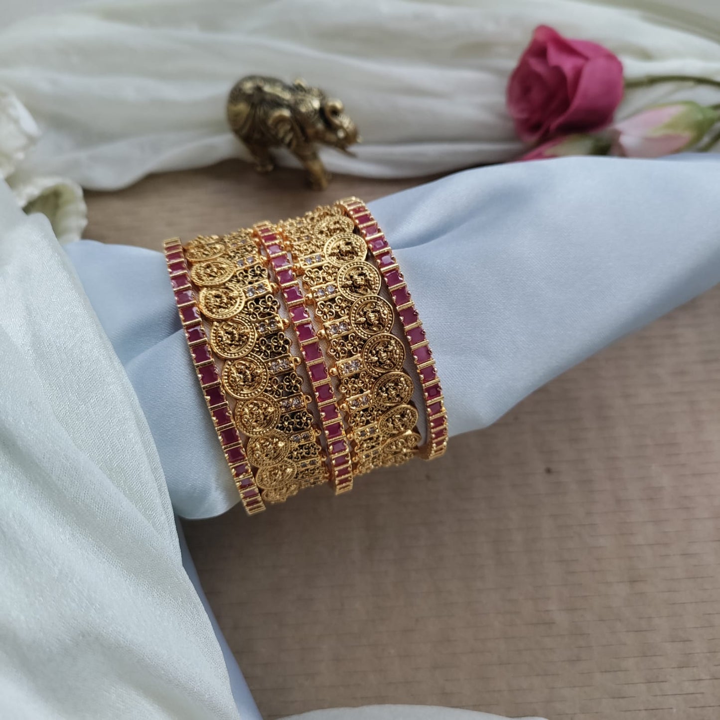 Bridal Lakshmi coin with Ruby stone bangle