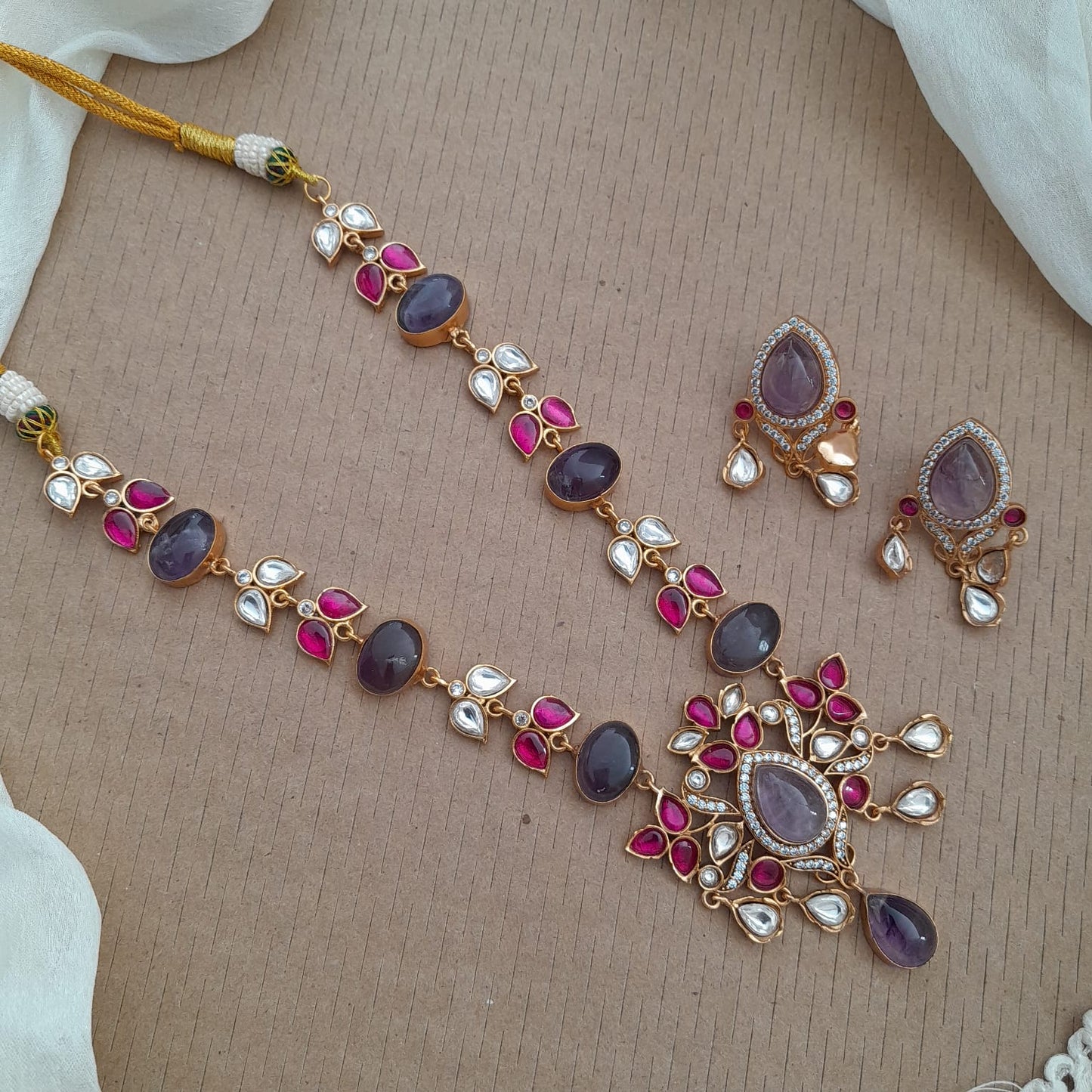 Jadau kundan with amethyst stone necklace