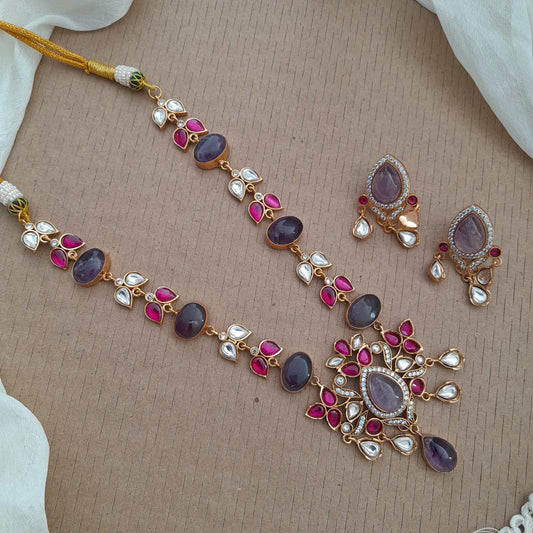 Jadau kundan with amethyst stone necklace