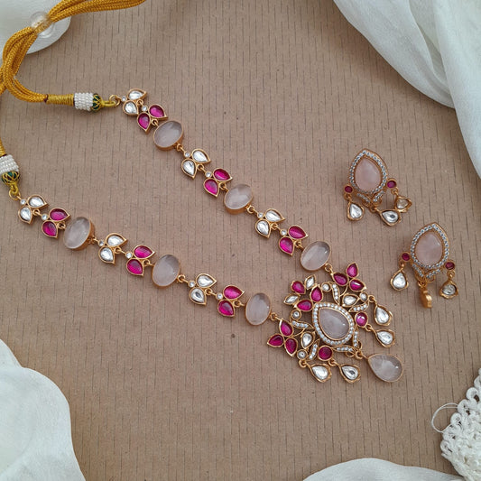 Jadau kundan with rose quartz necklace