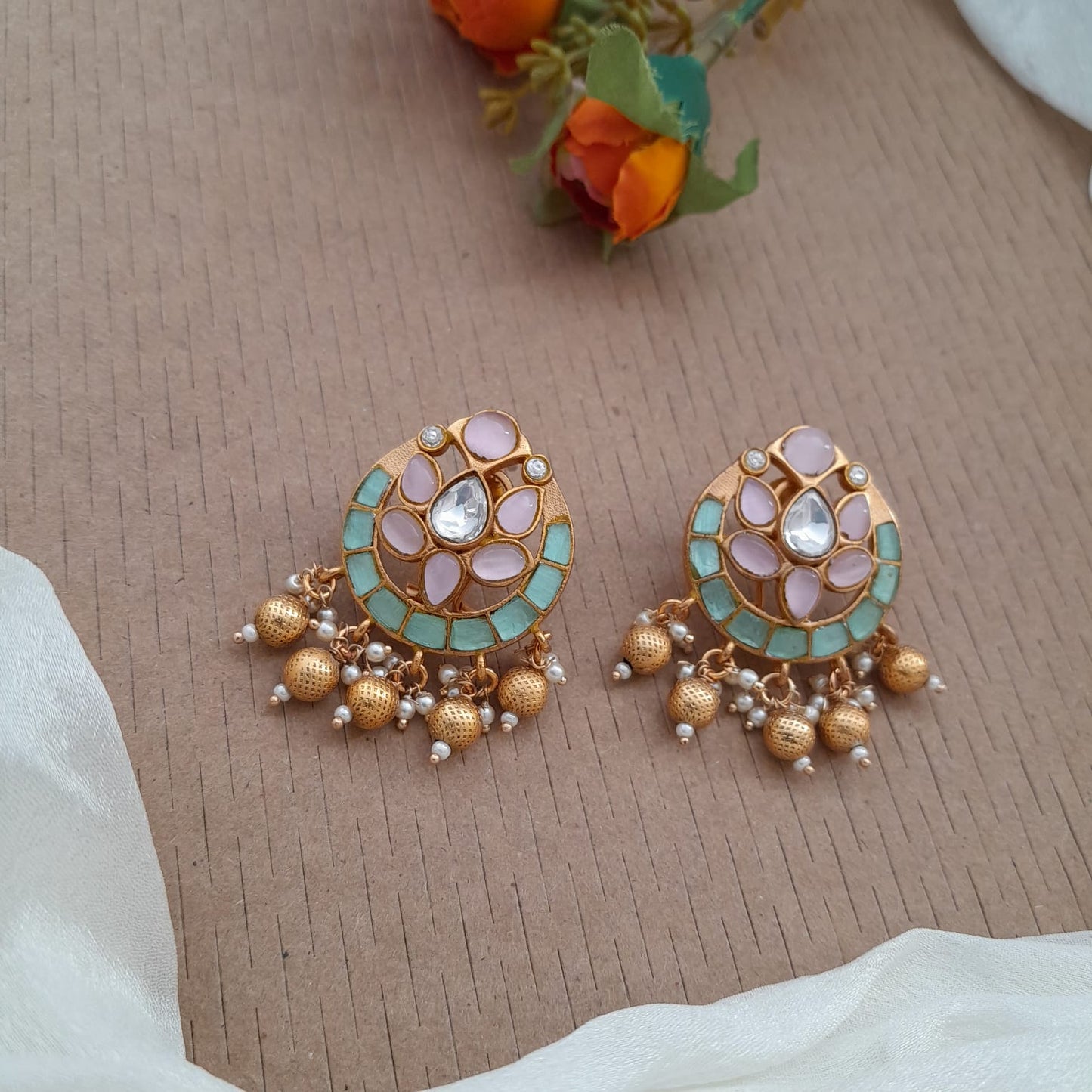 Jadau Kundan Stud - Pink