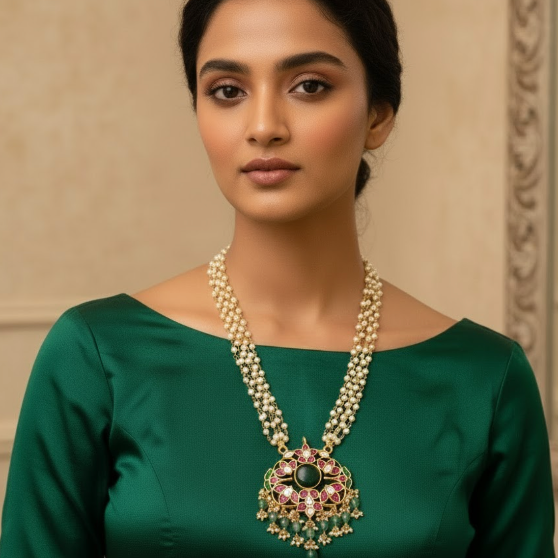 Long 5 layered Jadau kundan pendant necklace