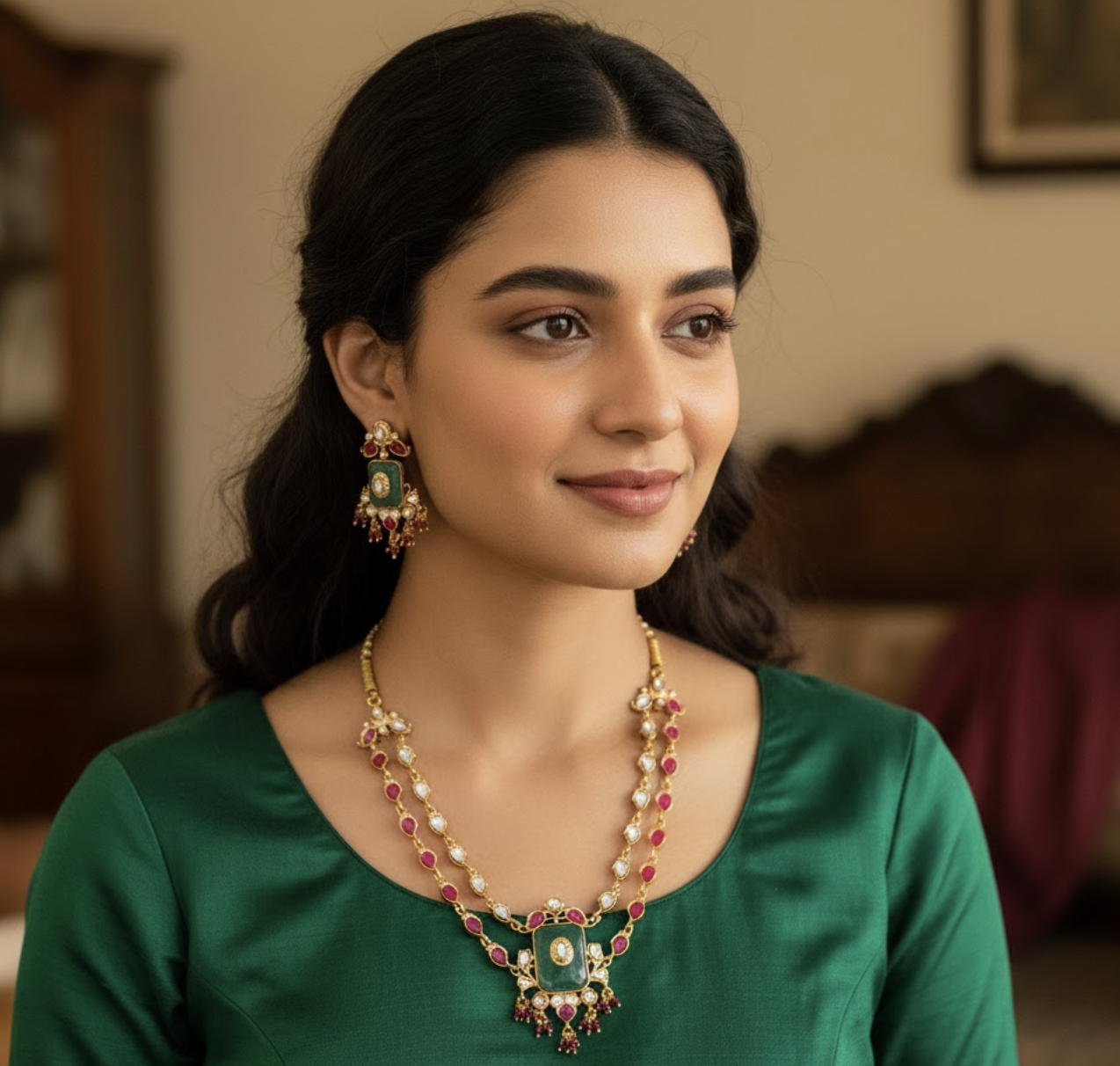 2 layered polki kundan bridal necklace