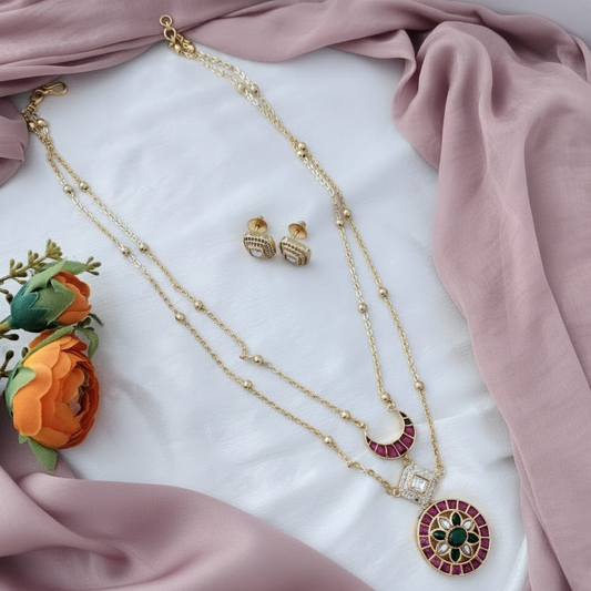 Two layered long Jadau kundan chain set