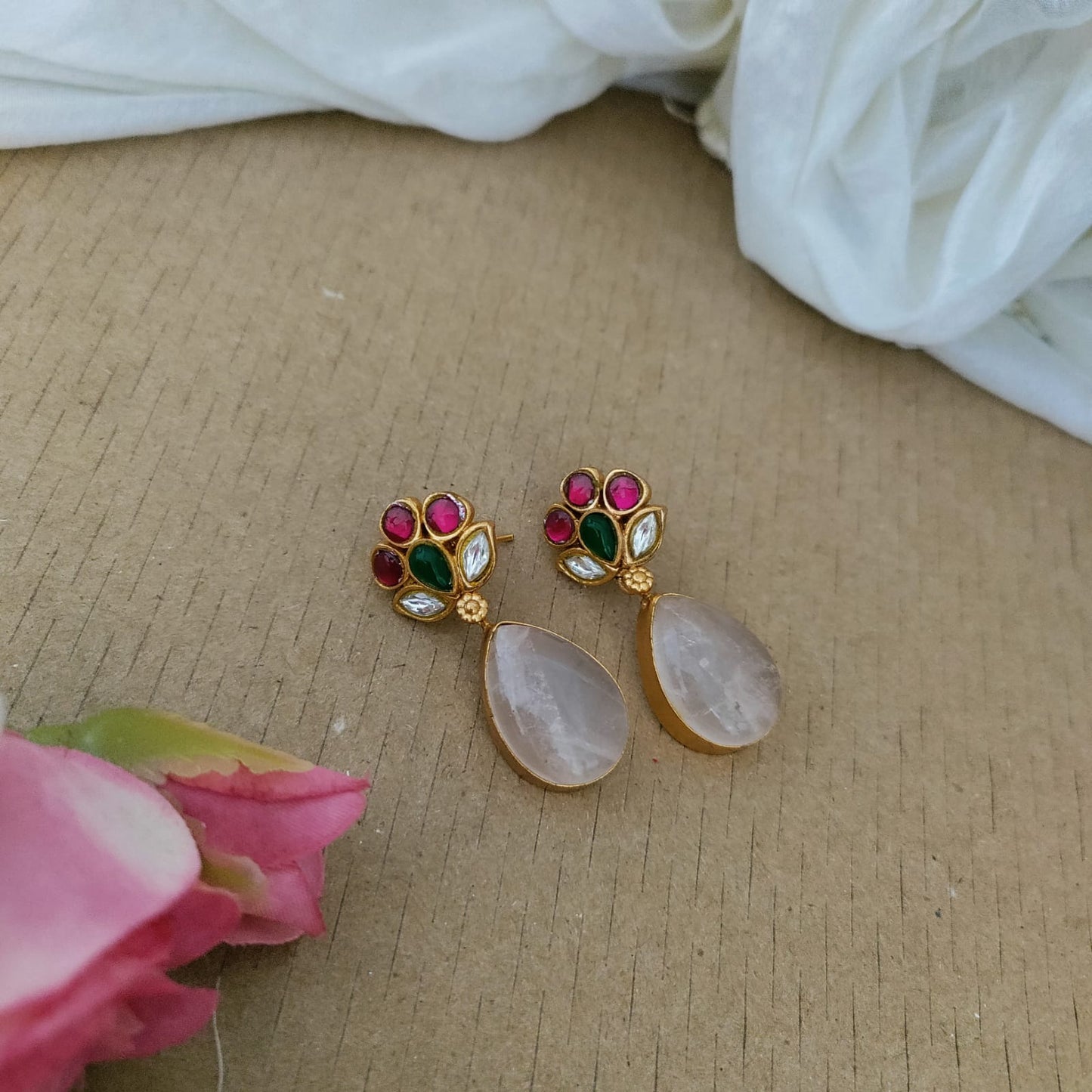 Drop stone studded Jadau Kundan dangler
