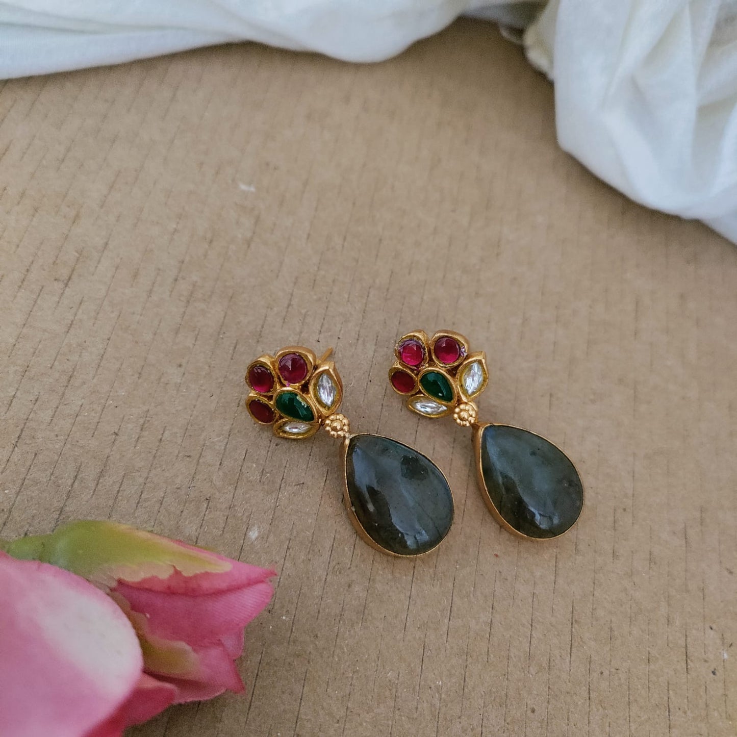 Drop stone studded Jadau Kundan dangler