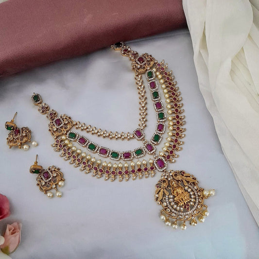 3 Layered CZ lakshmi pendant necklace