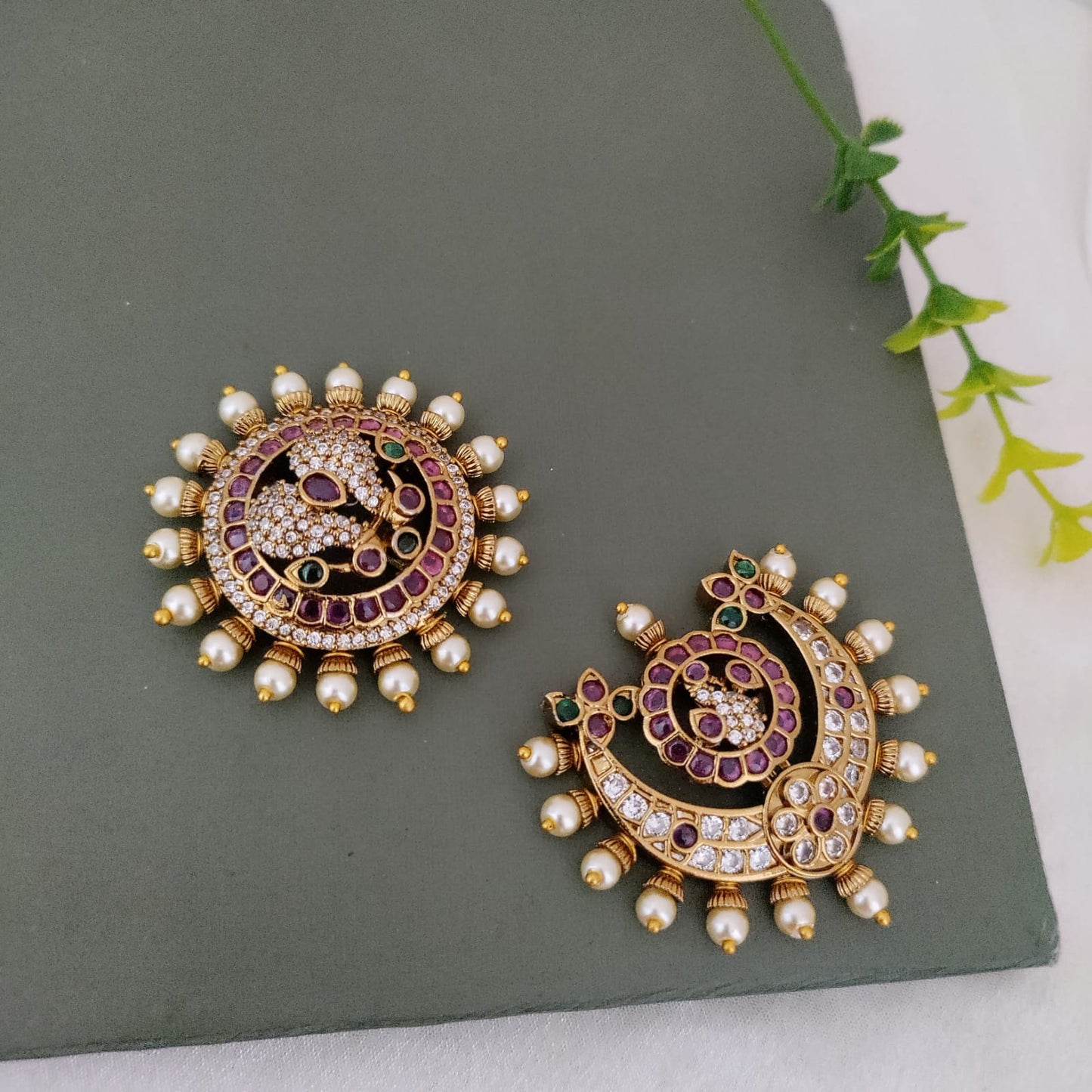 Sun moon peacock hair pin