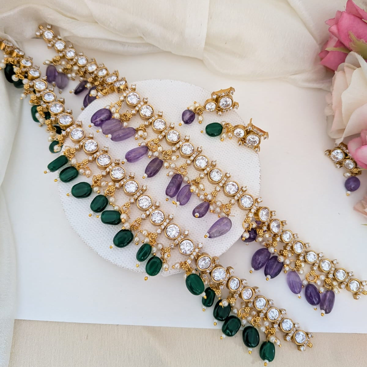 Kundan stone necklace set