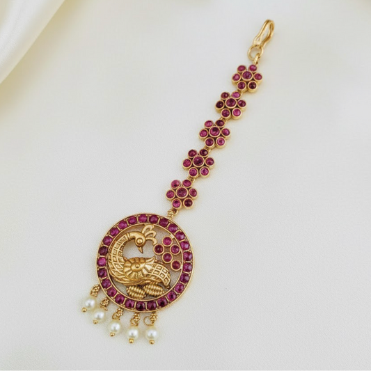 Peacock round maang tikka