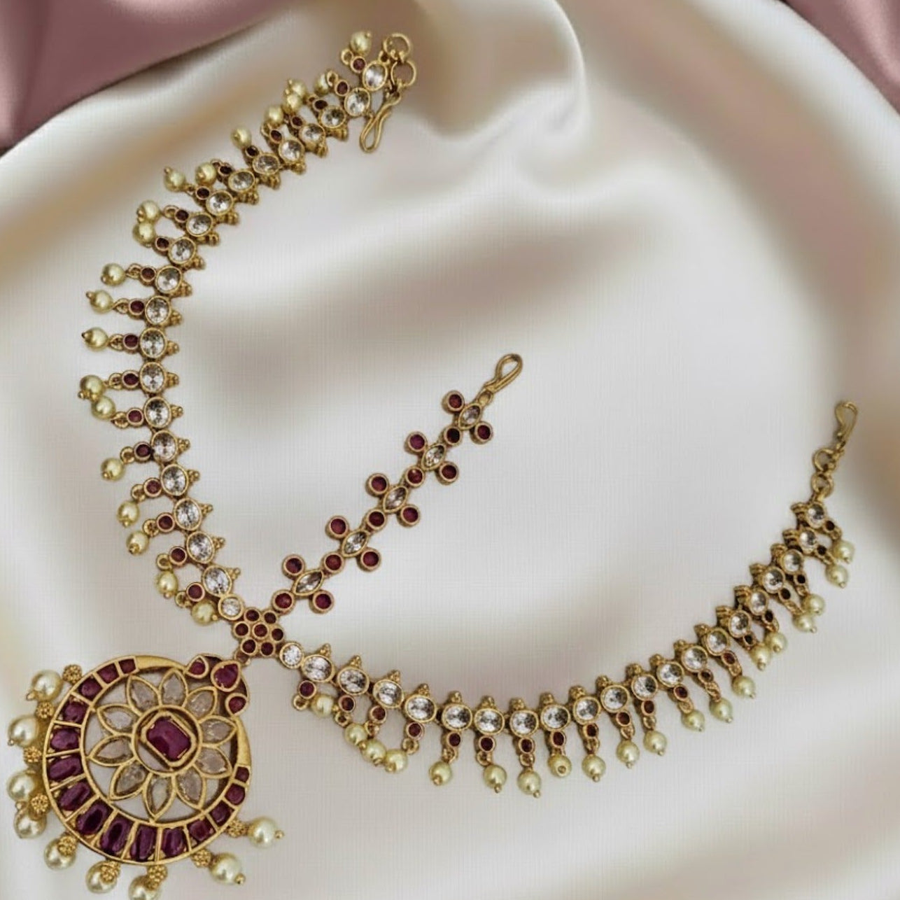 Ruby with white stone Matha patti – Devkriyaz Jewels (Devbeads)