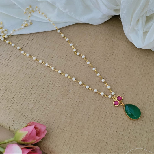 Jadau kundan pendant pearl string necklace