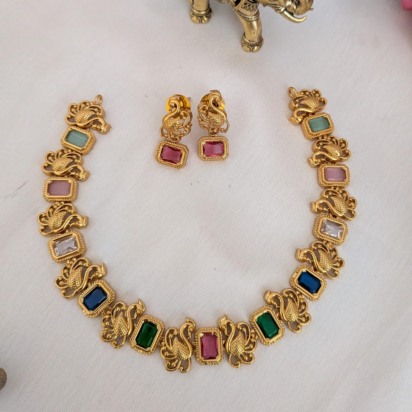 Peacock Multi stone necklace set