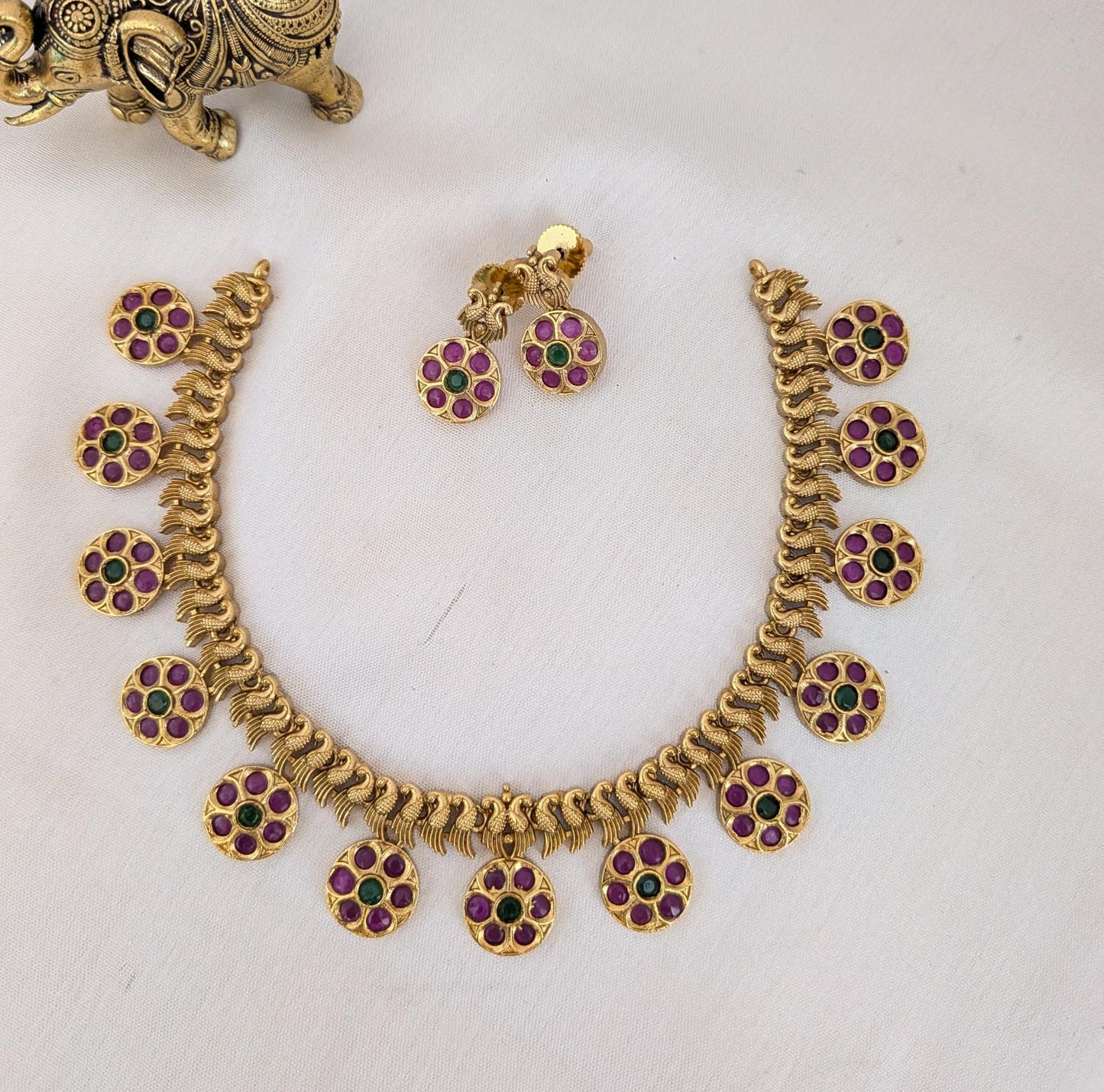 Peacock kemp stone necklace set