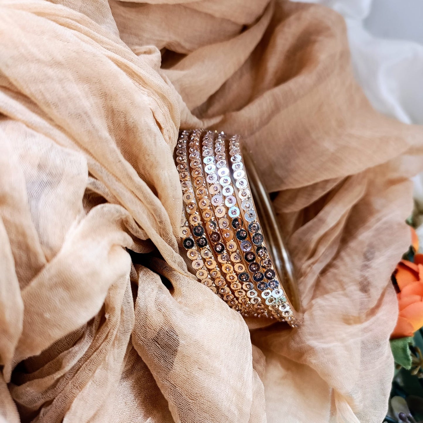 Glass bangles - Golden 6pcs