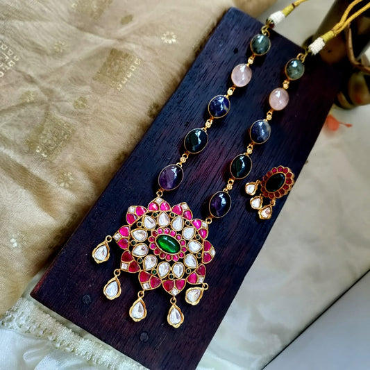 Semiprecious stone with Jadau work necklace set - Unmatched Style and Quailty